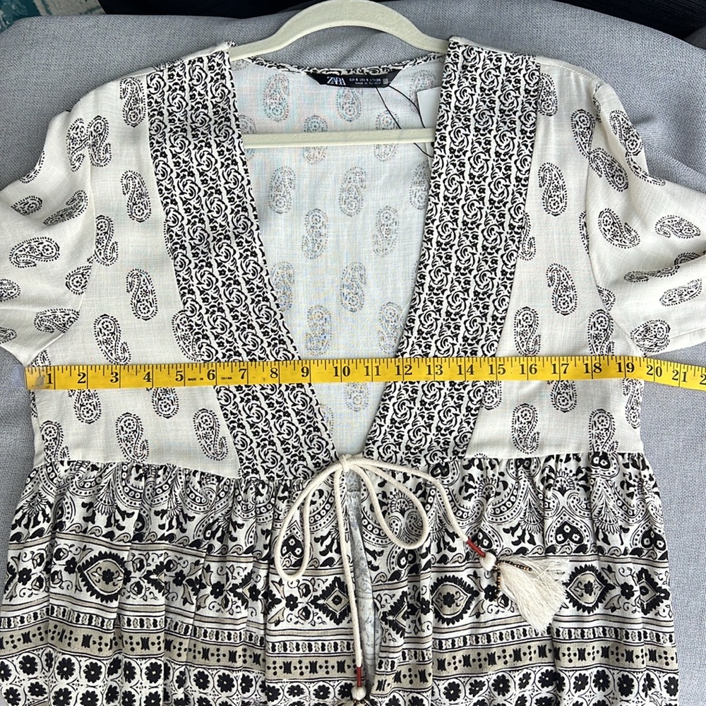 ZARA Linen paisley boho blouse ivory size S - Picture 16 of 17
